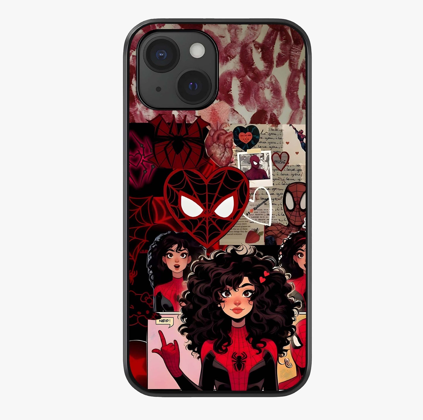 Spider Love Story Glass Case showing full back design in clean flat view with glossy glass finish.