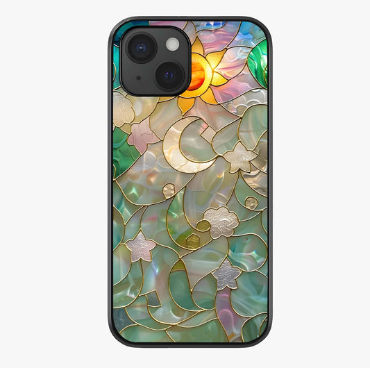Stained Sunrise Glow Glass Case showing full back design in clean flat view with glossy glass finish.