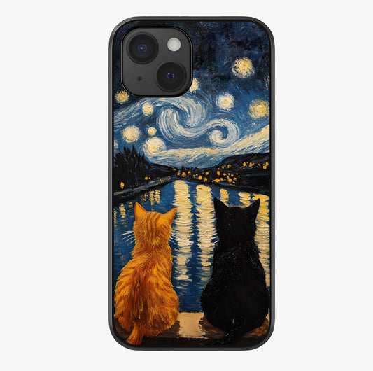 Starry River Cats Glass Case showing full back design in clean flat view with glossy glass finish.