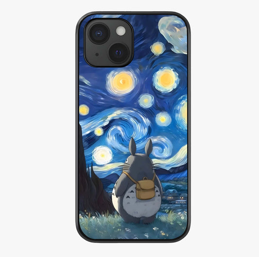 Totoro In Van Gogh Art Glass Case showing full back design in clean flat view with glossy glass finish.