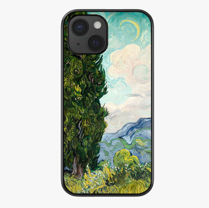 Van Gogh Vintage Art Glass Case showing full back design in clean flat view with glossy glass finish.