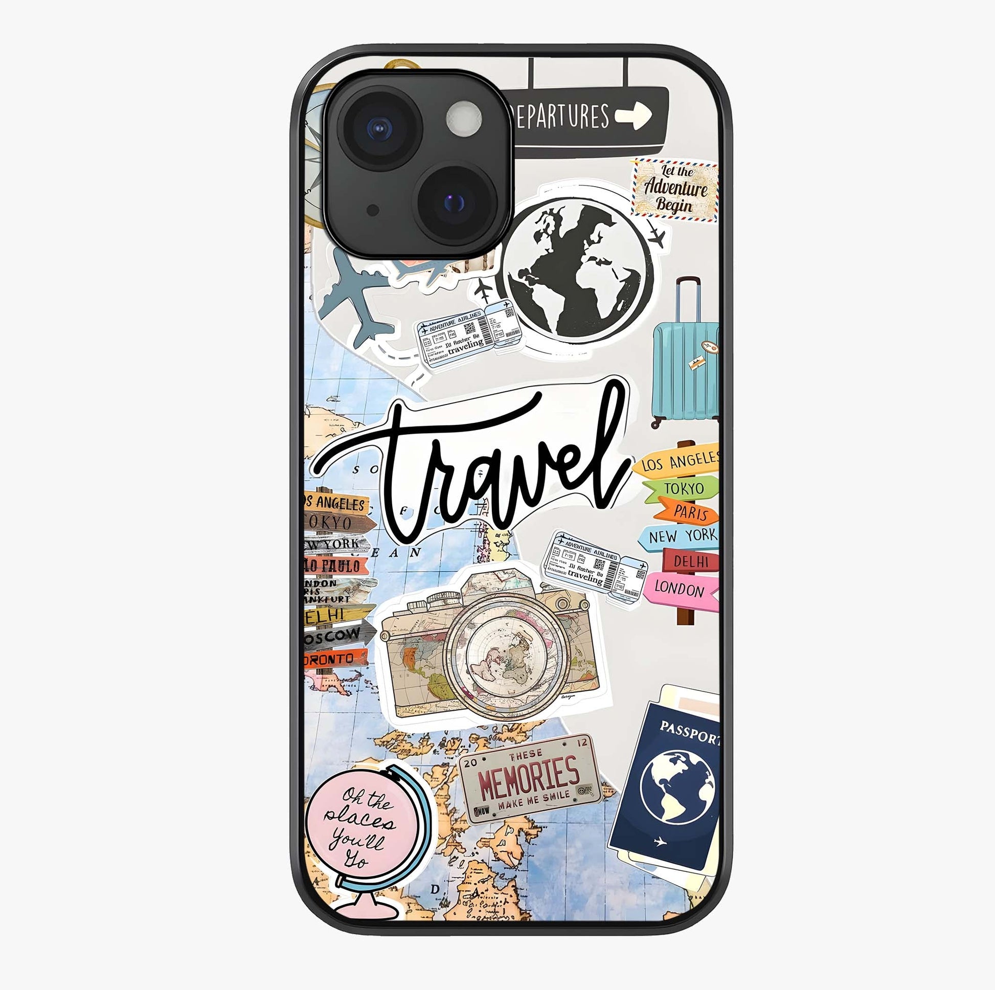 Wanderlust Journal Glass Case showing full back design in clean flat view with glossy glass finish.