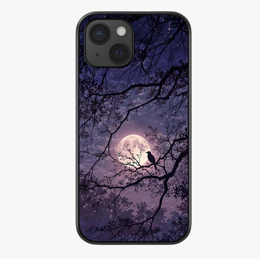 Whispering Moon Silence Glass Case showing full back design in clean flat view with glossy glass finish.