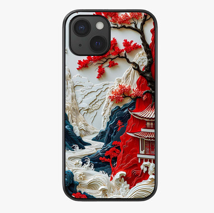 Whispers Of Sakura Waves Glass Case showing full back design in clean flat view with glossy glass finish.