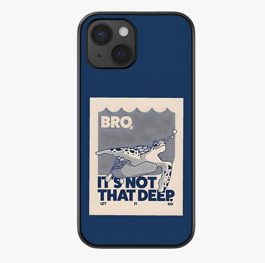 Worry Less Swim Glass Case showing full back design in clean flat view with glossy glass finish.