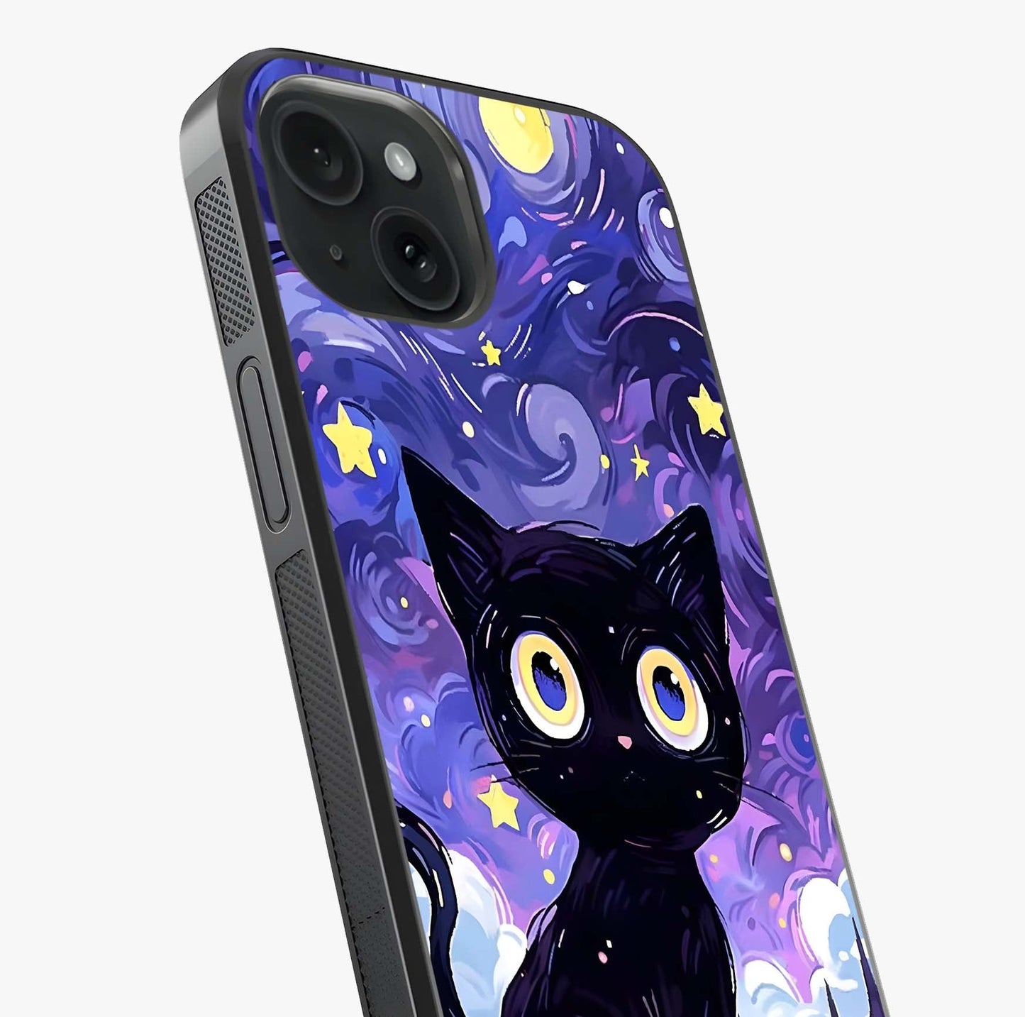 Abstract Cat Art Glass Case captured at a warm angle highlighting gloss, texture and premium glass finish.