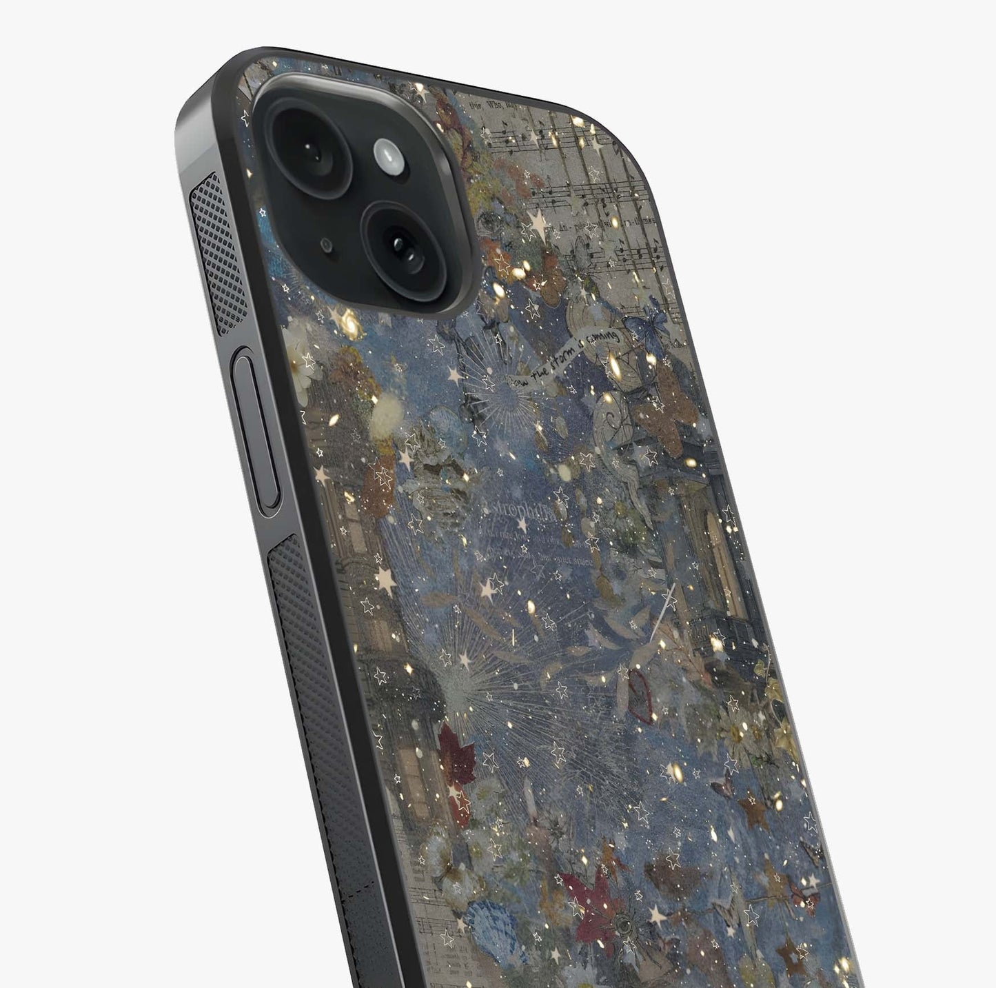 Aesthetic Astrolophia Glass Case captured at a warm angle highlighting gloss, texture and premium glass finish.