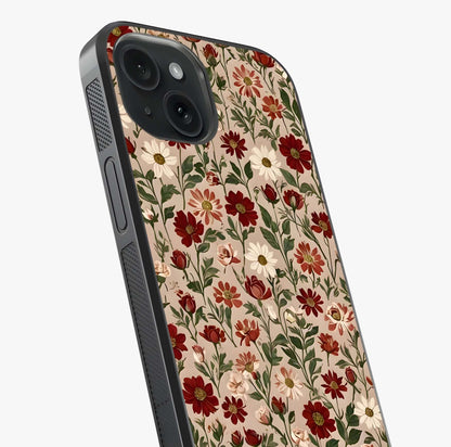 Biege Flower With Leaf Glass Case captured at a warm angle highlighting gloss, texture and premium glass finish.