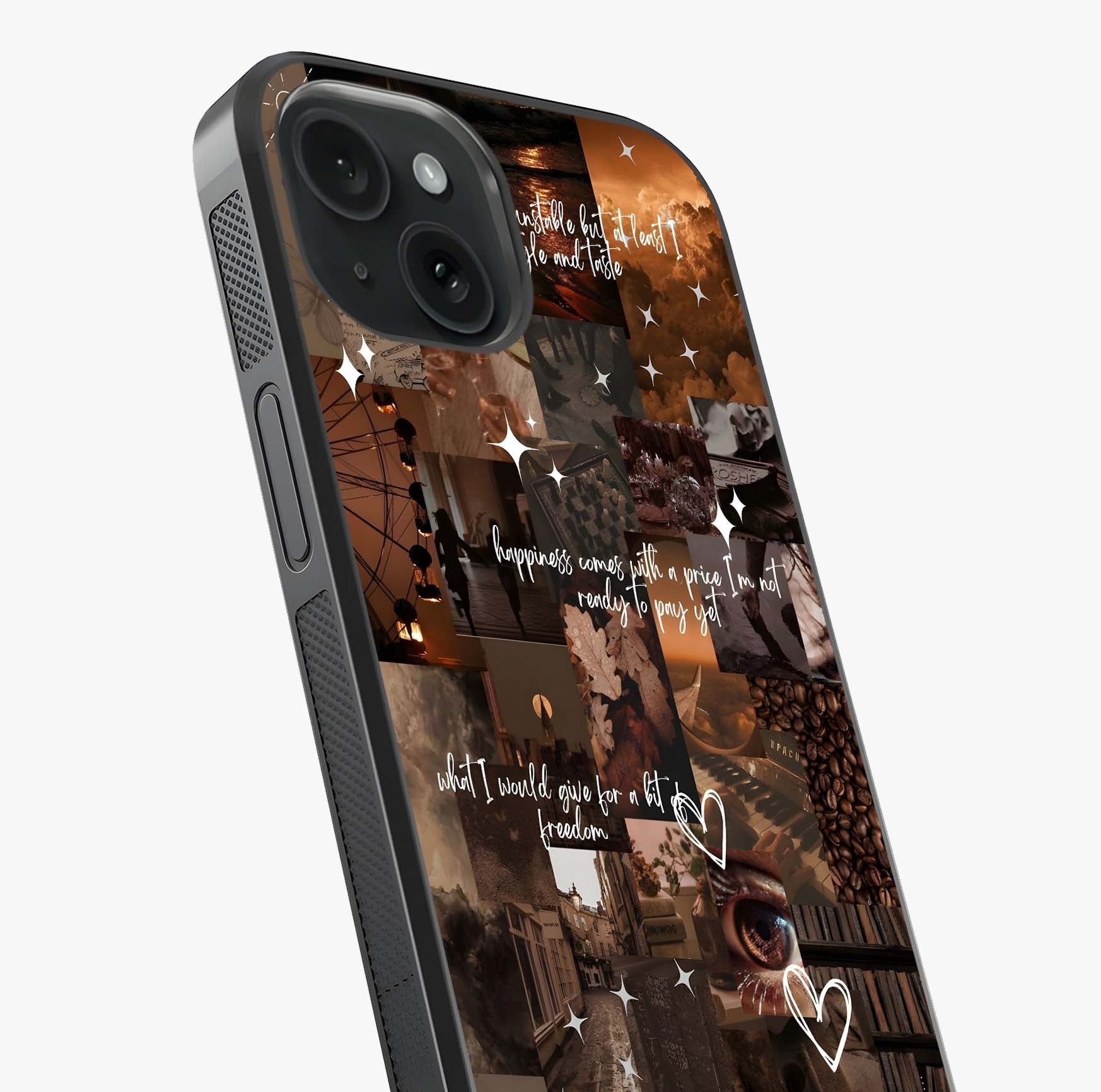 Bittersweet Aesthetic Chaos Glass Case captured at a warm angle highlighting gloss, texture and premium glass finish.