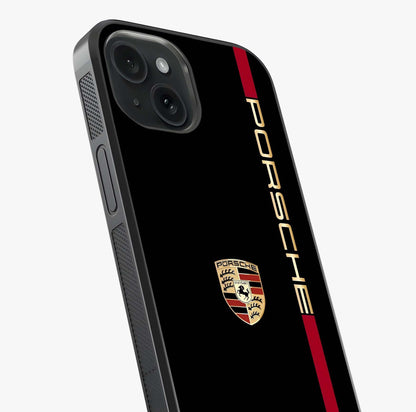 Black Minimal Porsche Glass Case captured at a warm angle highlighting gloss, texture and premium glass finish.