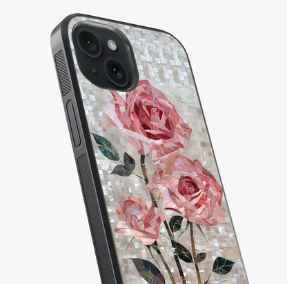 Blush Mosaic Bloom Glass Case captured at a warm angle highlighting gloss, texture and premium glass finish.