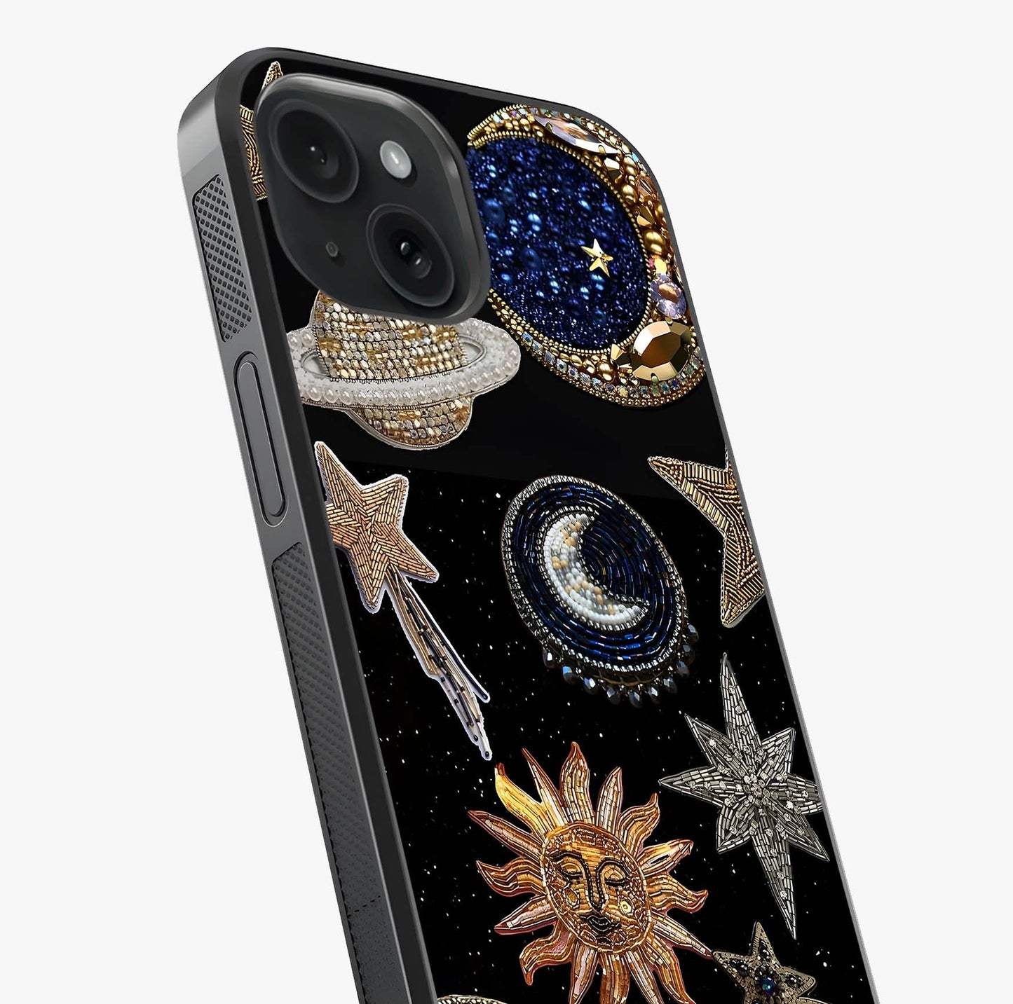 Celestial Gem Constellations Glass Case captured at a warm angle highlighting gloss, texture and premium glass finish.