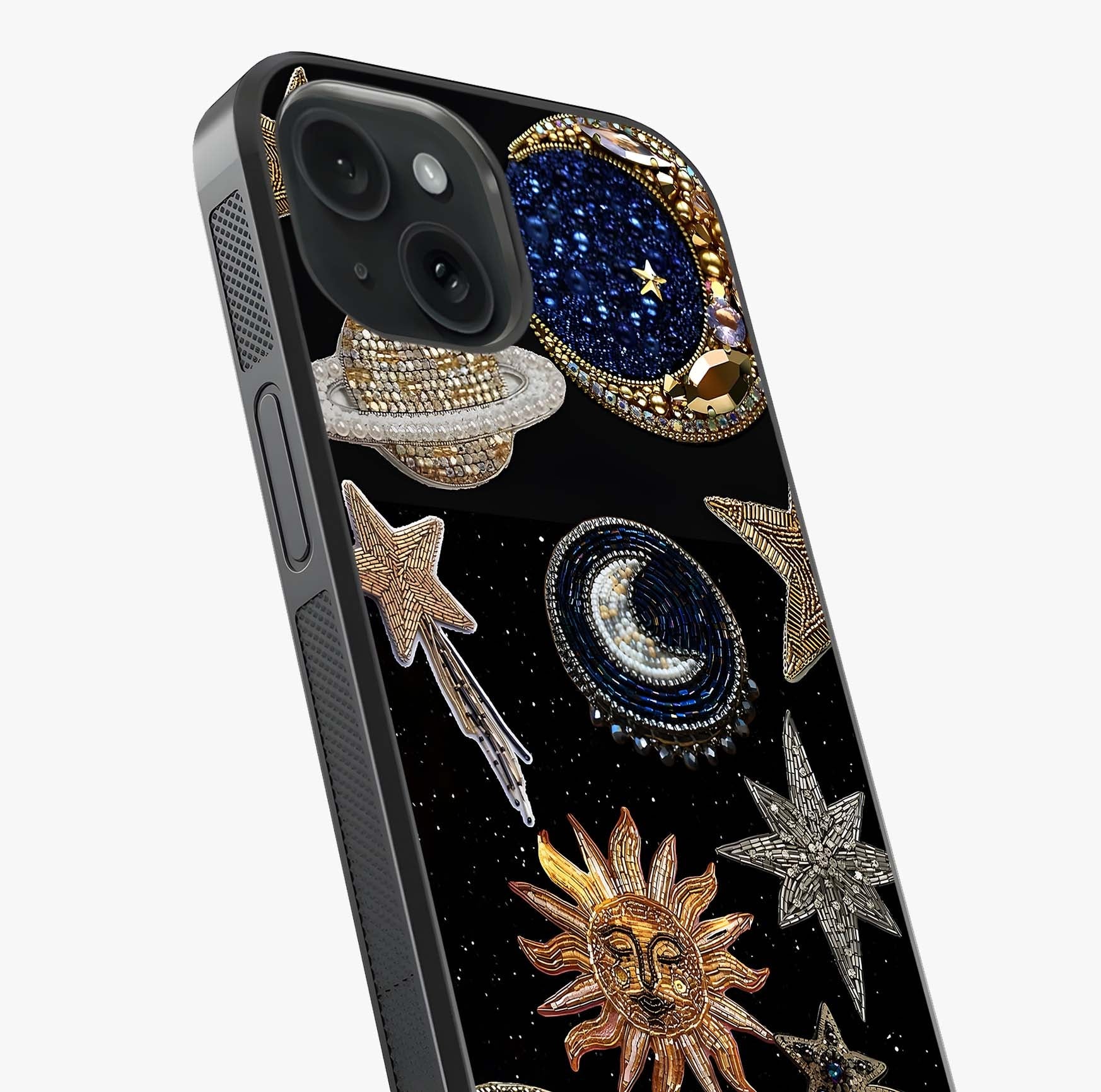 Celestial Gem Constellations Glass Case captured at a warm angle highlighting gloss, texture and premium glass finish.