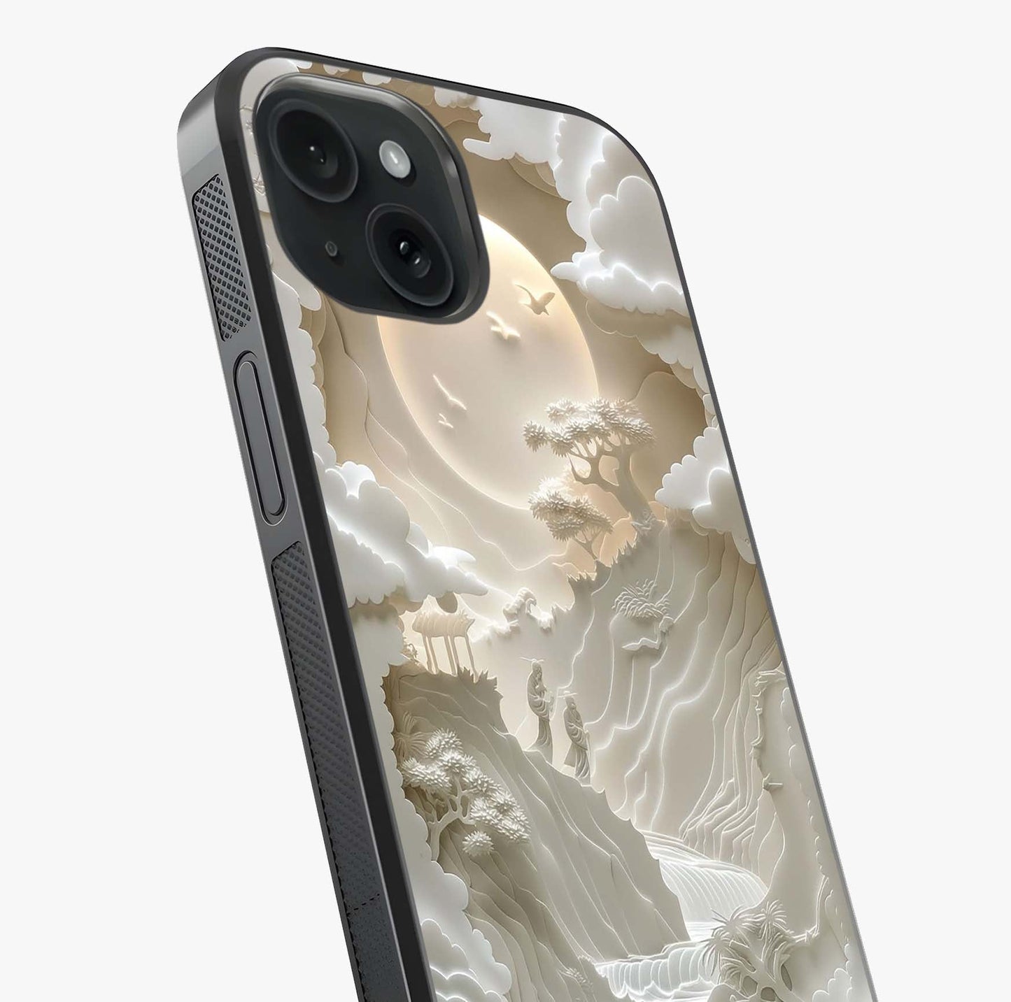Celestial Origami Glass Case captured at a warm angle highlighting gloss, texture and premium glass finish.