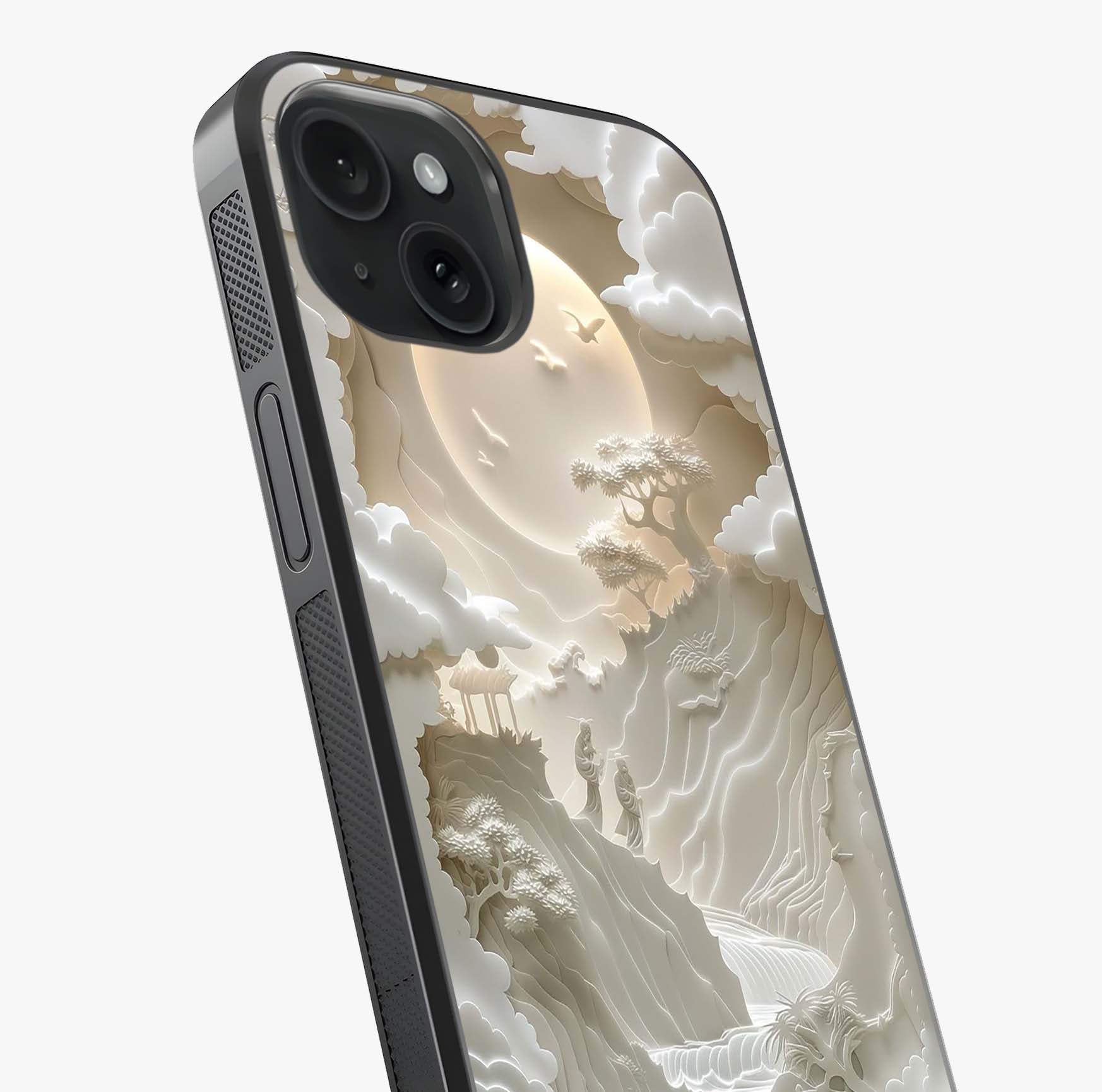 Celestial Origami Glass Case captured at a warm angle highlighting gloss, texture and premium glass finish.
