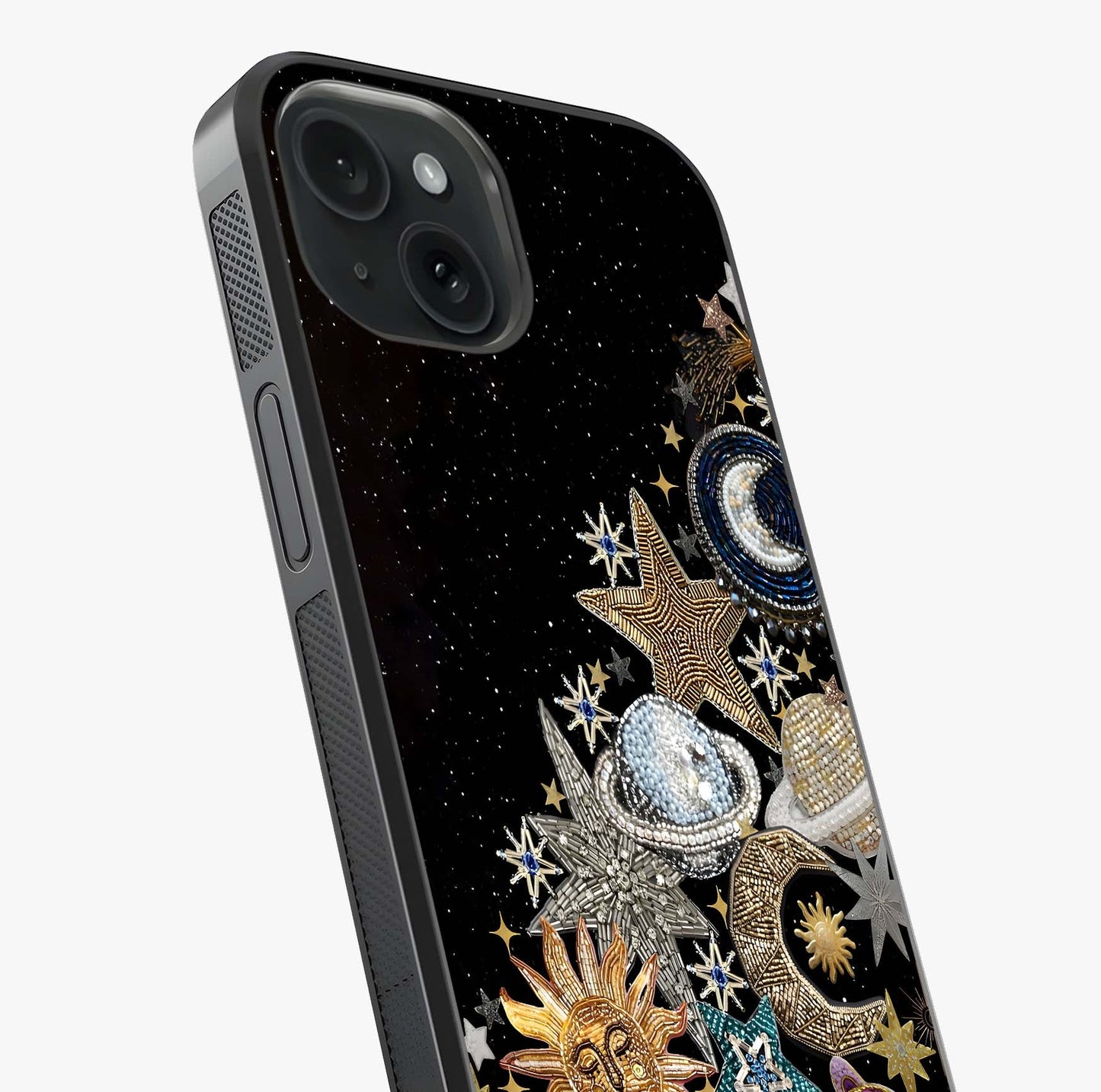 Cosmic Sparkle Dreams Glass Case captured at a warm angle highlighting gloss, texture and premium glass finish.