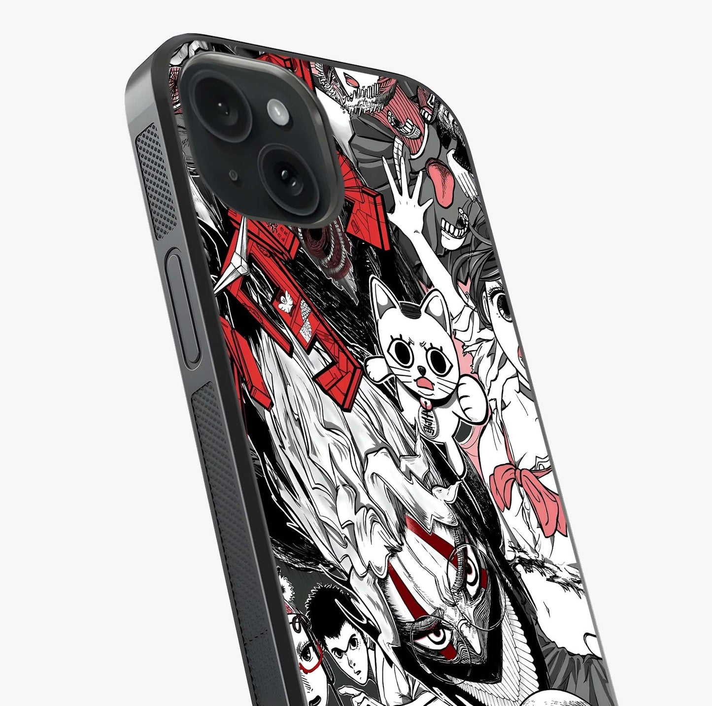 Crimson Chaos Panel Glass Case captured at a warm angle highlighting gloss, texture and premium glass finish.