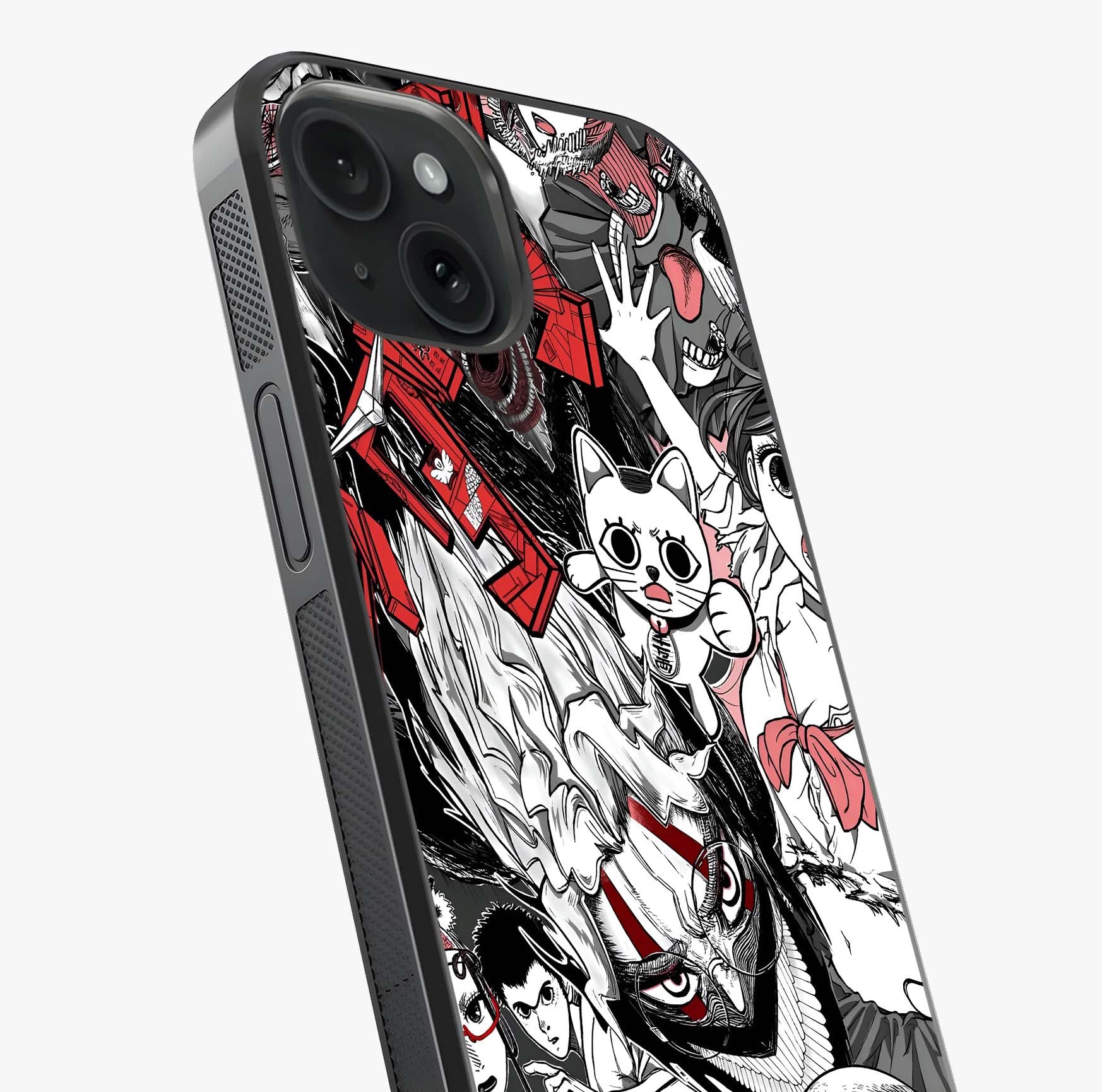 Crimson Chaos Panel Glass Case captured at a warm angle highlighting gloss, texture and premium glass finish.