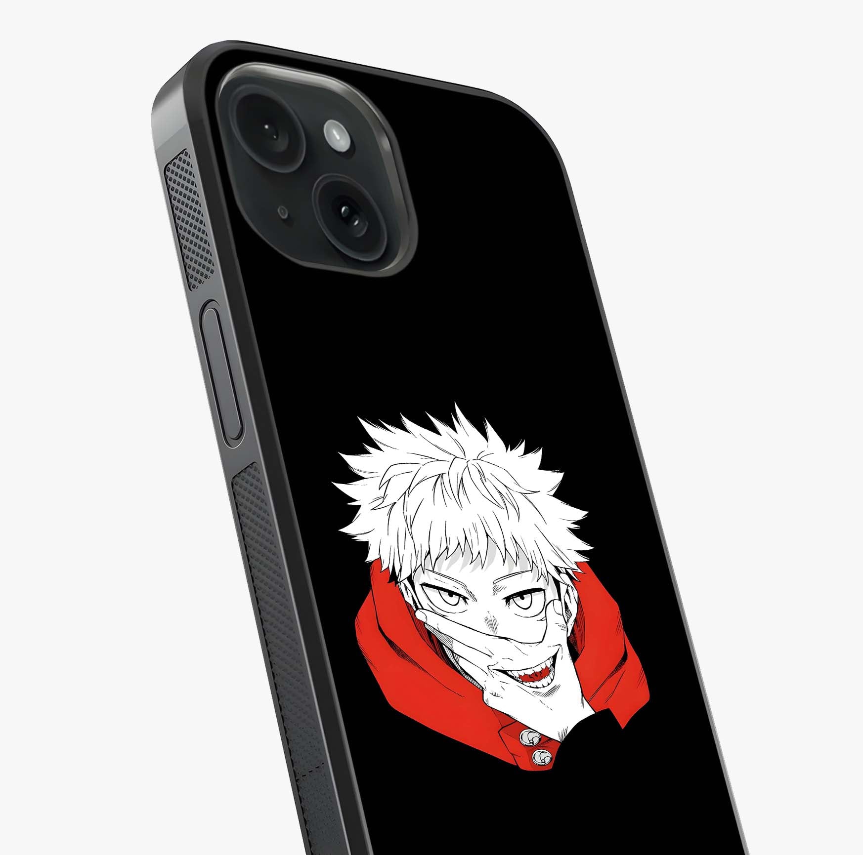 Crimson Chaos Smile Glass Case captured at a warm angle highlighting gloss, texture and premium glass finish.