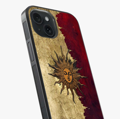 Crimson Sun Majesty Glass Case captured at a warm angle highlighting gloss, texture and premium glass finish.