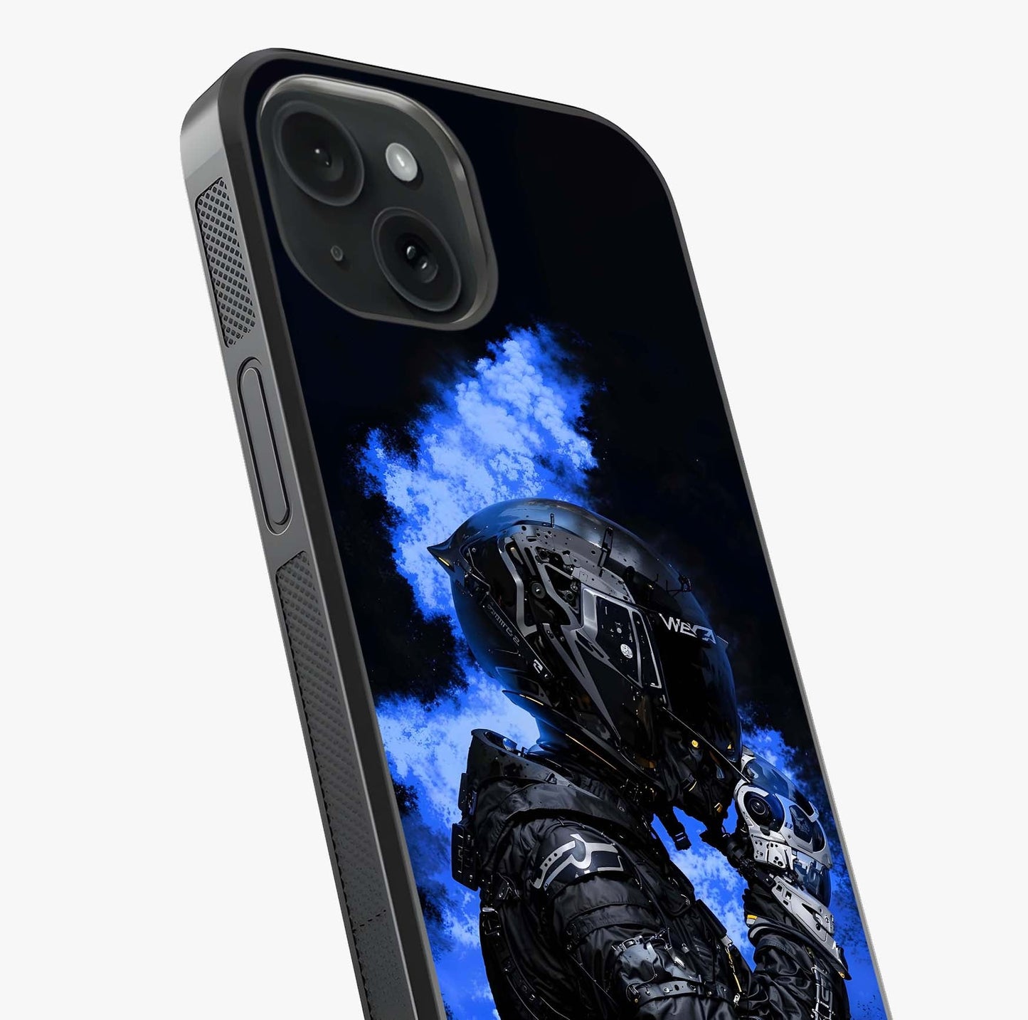 Cyber Sentinel Protocol Glass Case captured at a warm angle highlighting gloss, texture and premium glass finish.