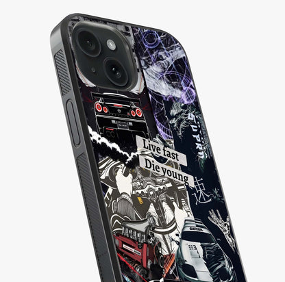 Die Young Glass Case captured at a warm angle highlighting gloss, texture and premium glass finish.