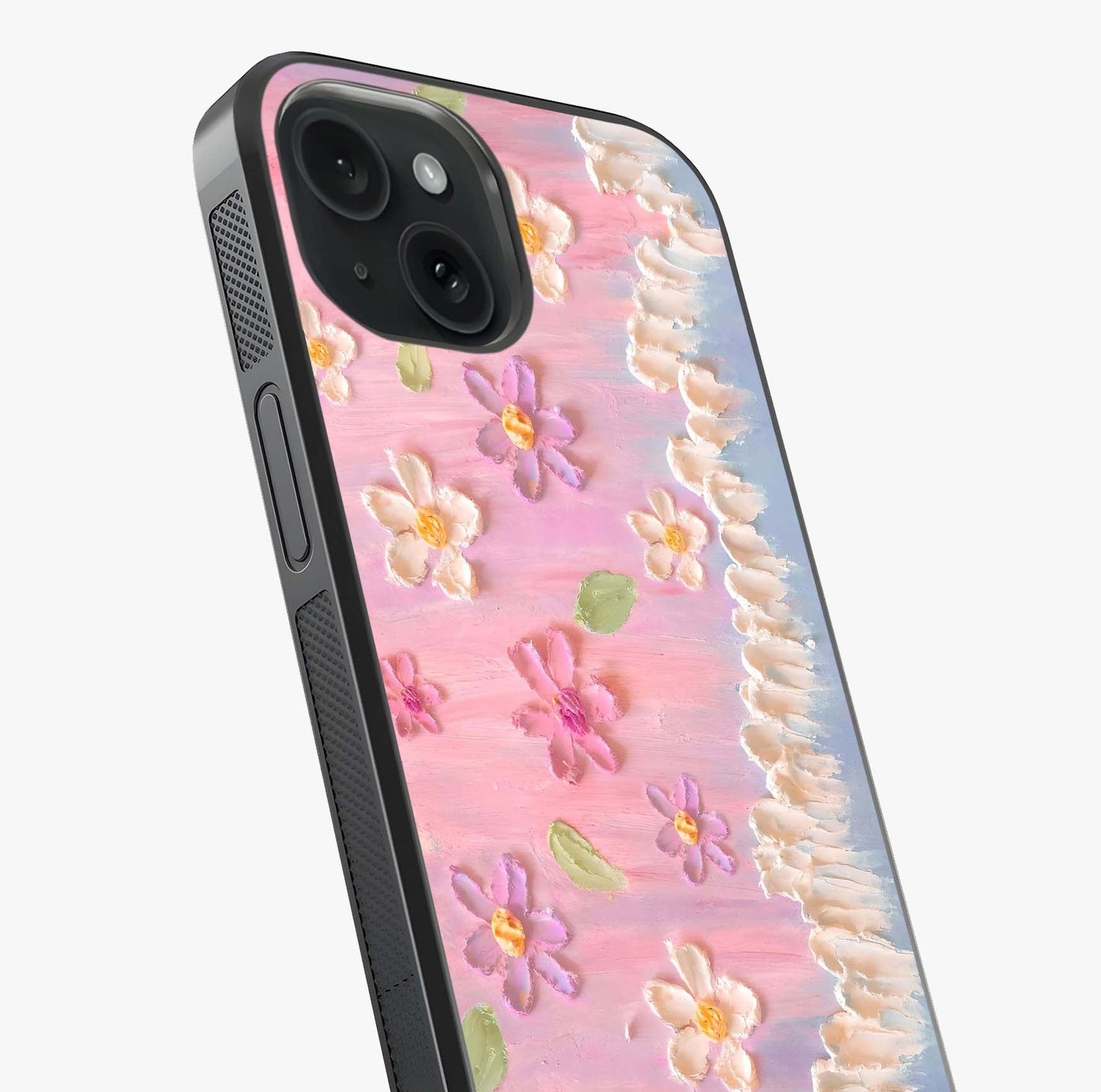 Dreamy Painted Garden Glass Case captured at a warm angle highlighting gloss, texture and premium glass finish.