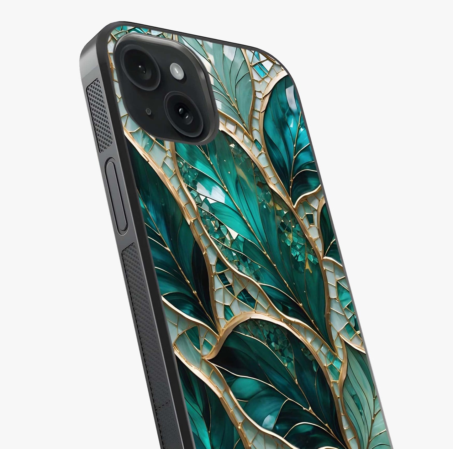 Emerald Leaf Glass Glass Case captured at a warm angle highlighting gloss, texture and premium glass finish.
