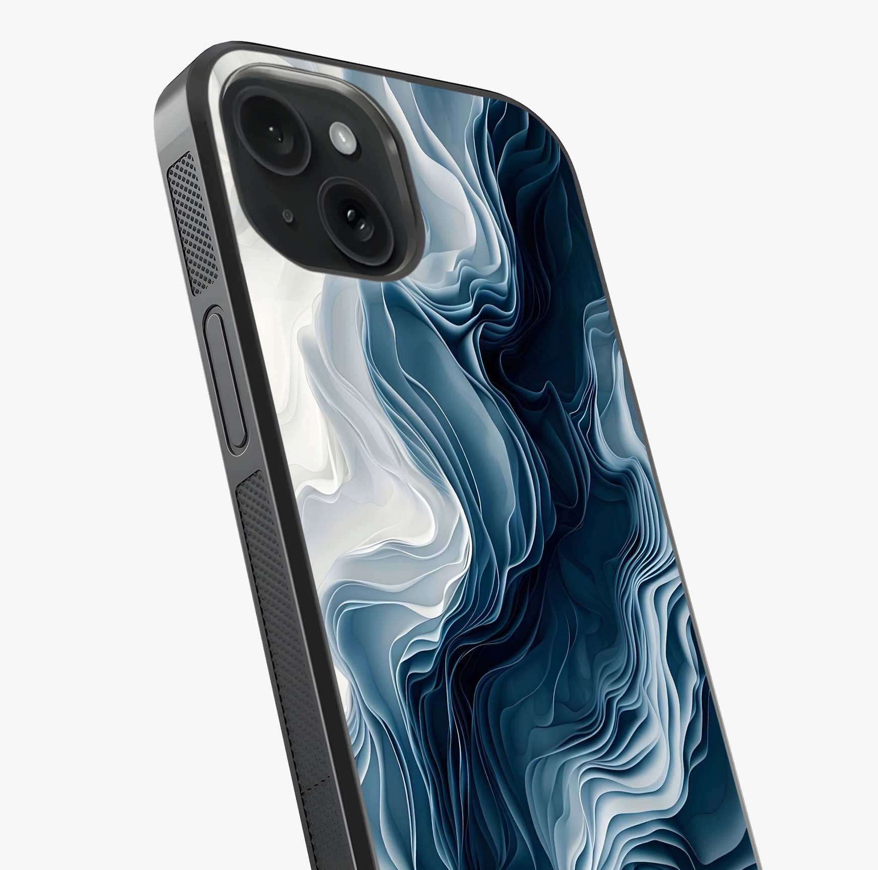 Ethereal Paper Marble Glass Case captured at a warm angle highlighting gloss, texture and premium glass finish.
