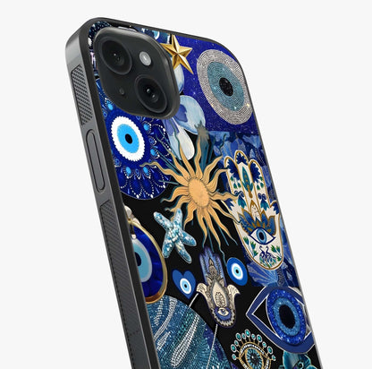Evil Eye Charm Mix Glass Case captured at a warm angle highlighting gloss, texture and premium glass finish.