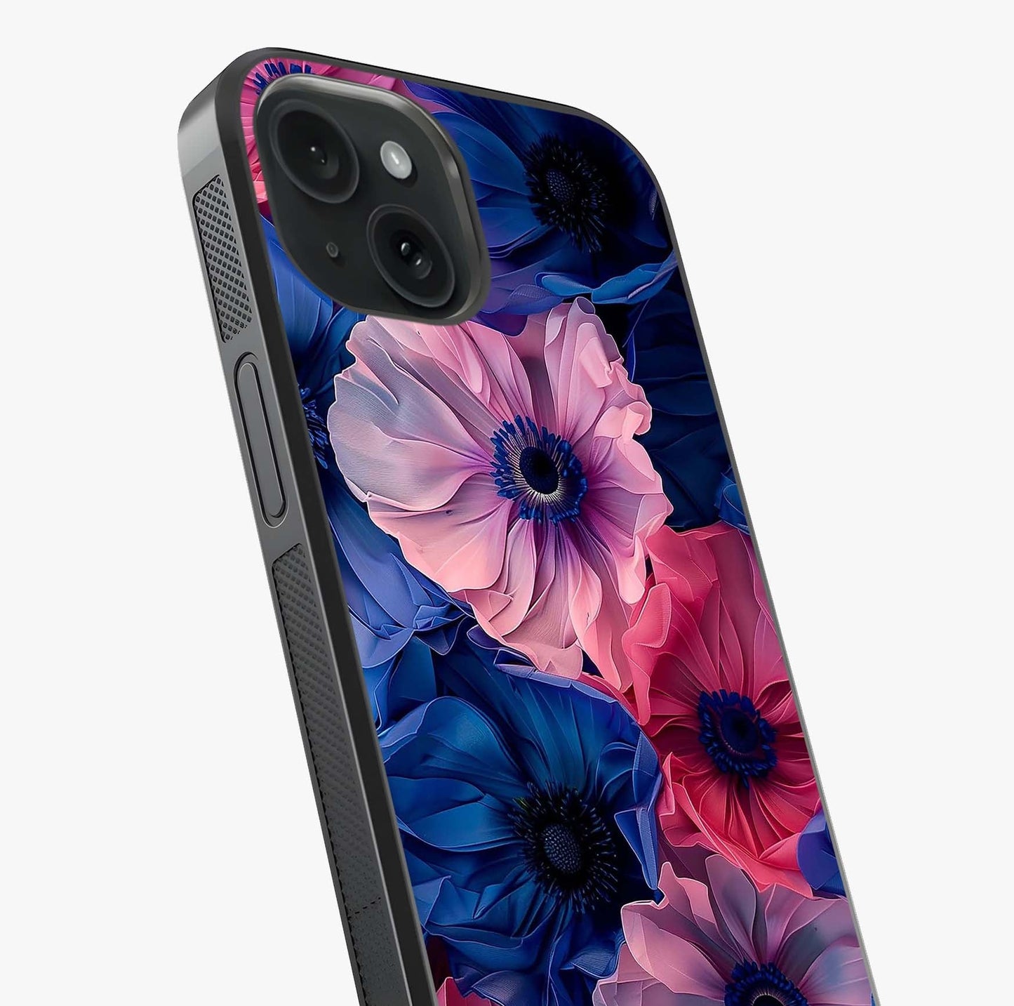 Flower Paper Art Pattern Glass Case captured at a warm angle highlighting gloss, texture and premium glass finish.