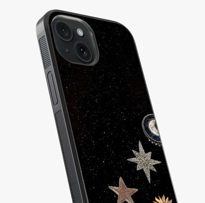 Galactic Charm Glow Glass Case captured at a warm angle highlighting gloss, texture and premium glass finish.