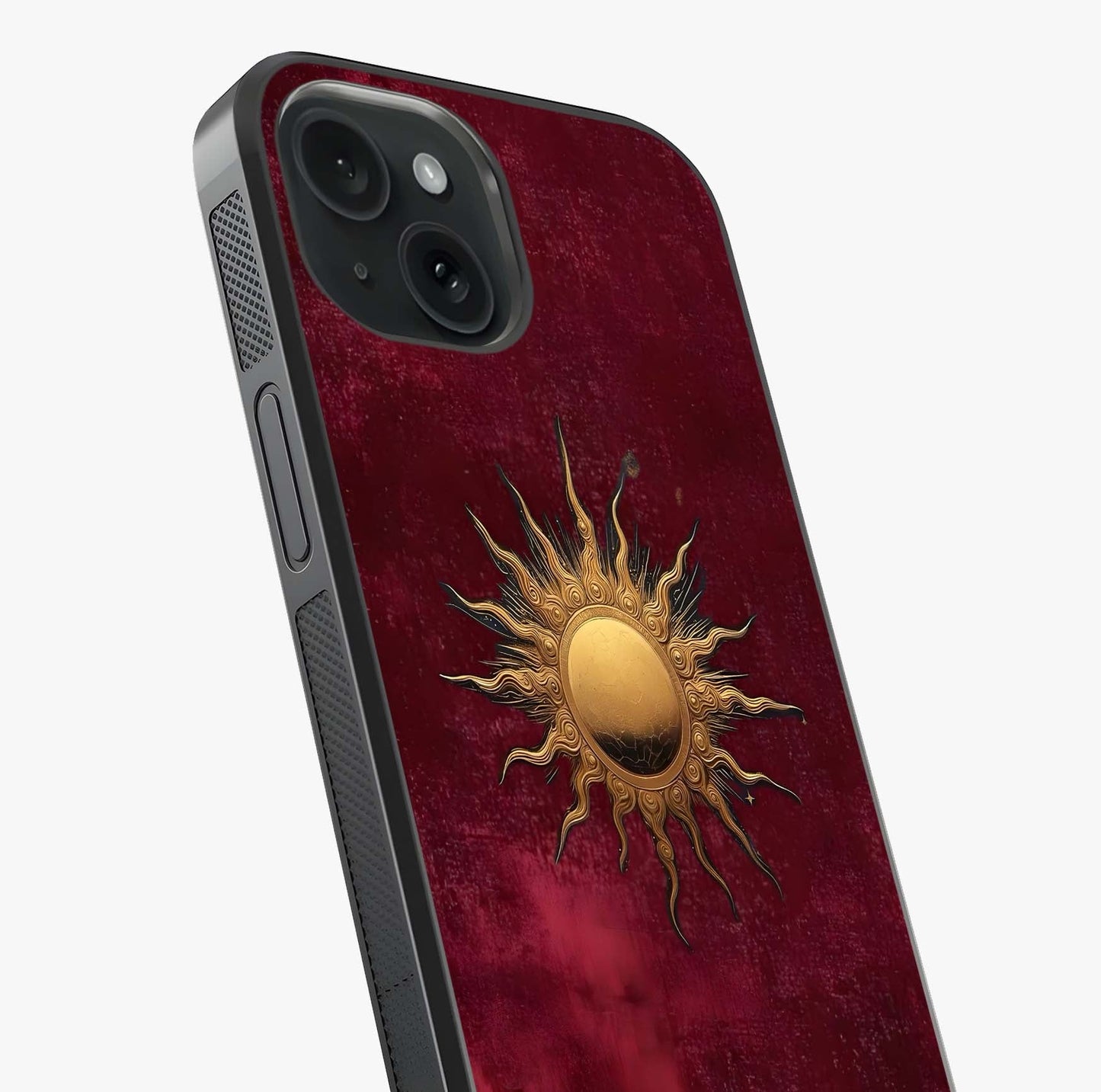 Gold Sun Blush Glass Case captured at a warm angle highlighting gloss, texture and premium glass finish.