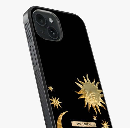 Golden Celestial Charm Glass Case captured at a warm angle highlighting gloss, texture and premium glass finish.