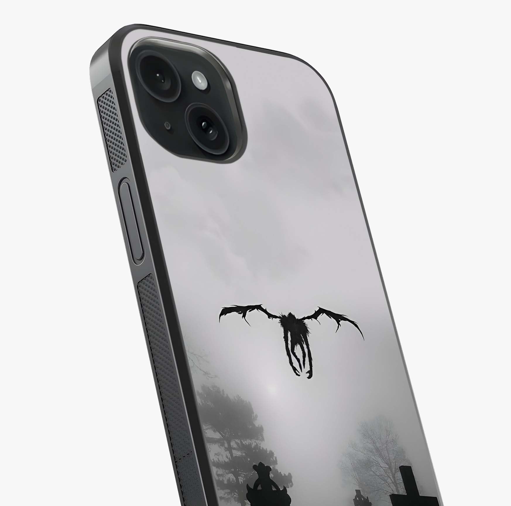 Graveyard Shadow Descent Glass Case captured at a warm angle highlighting gloss, texture and premium glass finish.