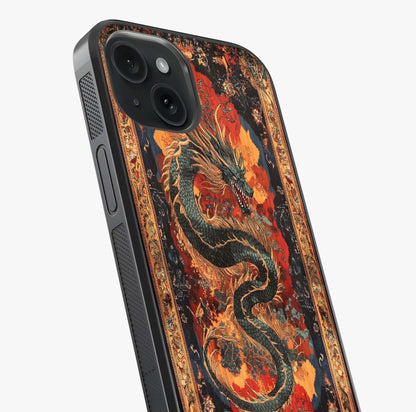 Inferno Dragon Soul Glass Case captured at a warm angle highlighting gloss, texture and premium glass finish.
