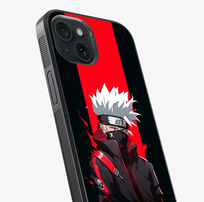 Kakashi Scarlet Shadow Glass Case captured at a warm angle highlighting gloss, texture and premium glass finish.