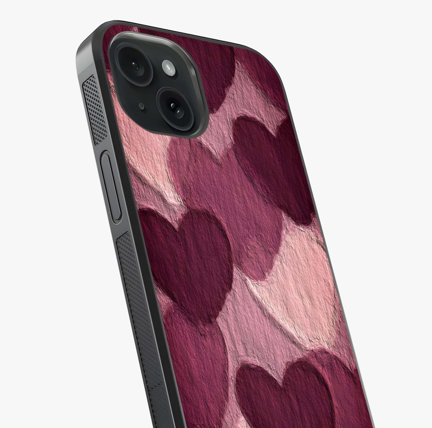 Layered Paper Hearts Glass Case captured at a warm angle highlighting gloss, texture and premium glass finish.