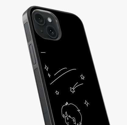Line Art Boy With Shooting Stars Glass Case captured at a warm angle highlighting gloss, texture and premium glass finish.