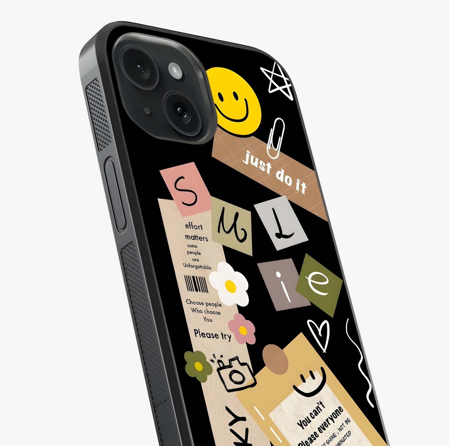 Lucky Aesthetic Collage Glass Case captured at a warm angle highlighting gloss, texture and premium glass finish.