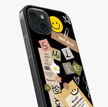 Lucky Aesthetic Collage Glass Case captured at a warm angle highlighting gloss, texture and premium glass finish.
