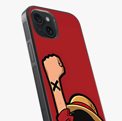 Luffy X Spirit Glass Case captured at a warm angle highlighting gloss, texture and premium glass finish.