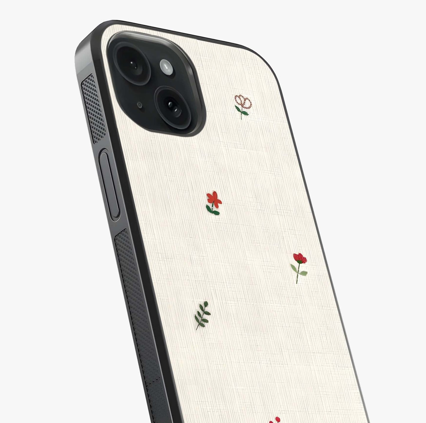 Minimal Petal Whispers Glass Case captured at a warm angle highlighting gloss, texture and premium glass finish.