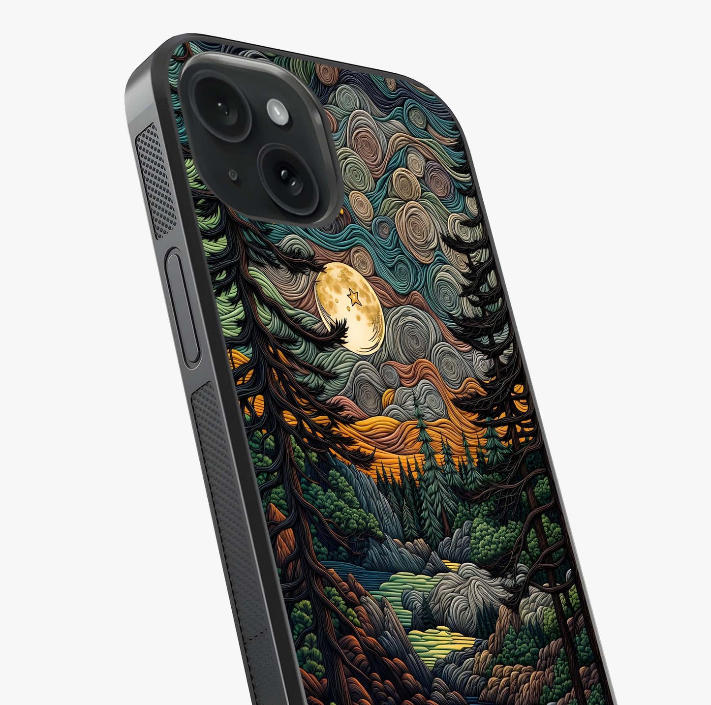 Moonlight Forest Dream Glass Case captured at a warm angle highlighting gloss, texture and premium glass finish.