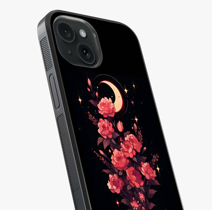 Moonlit Floral Elegance Glass Case captured at a warm angle highlighting gloss, texture and premium glass finish.