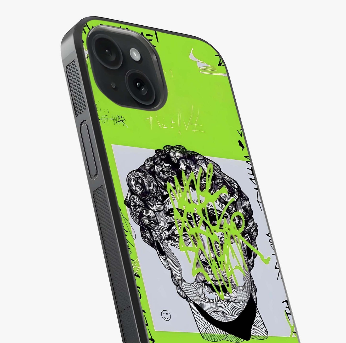 Neo Graffiti Rebellion Glass Case captured at a warm angle highlighting gloss, texture and premium glass finish.