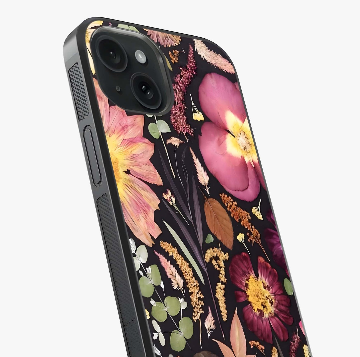 Petal Dream Tapestry Glass Case captured at a warm angle highlighting gloss, texture and premium glass finish.
