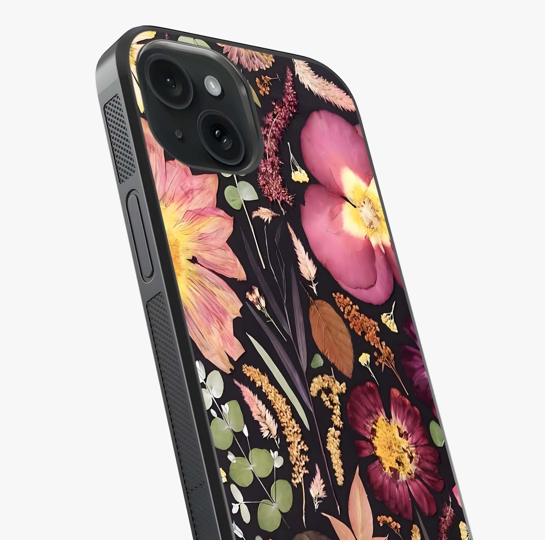 Petal Dream Tapestry Glass Case captured at a warm angle highlighting gloss, texture and premium glass finish.