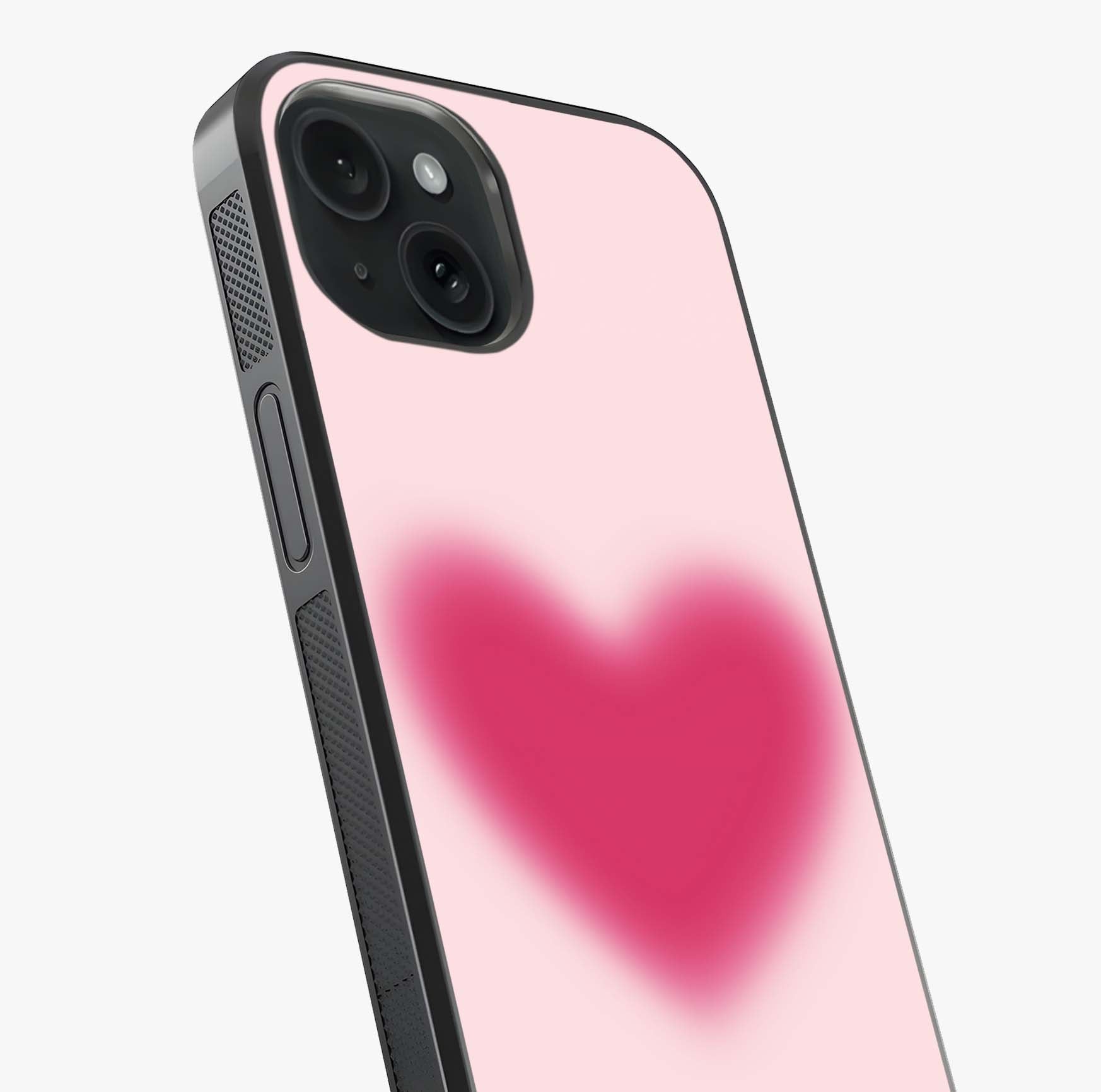 Pink Aura Heart Glass Case captured at a warm angle highlighting gloss, texture and premium glass finish.