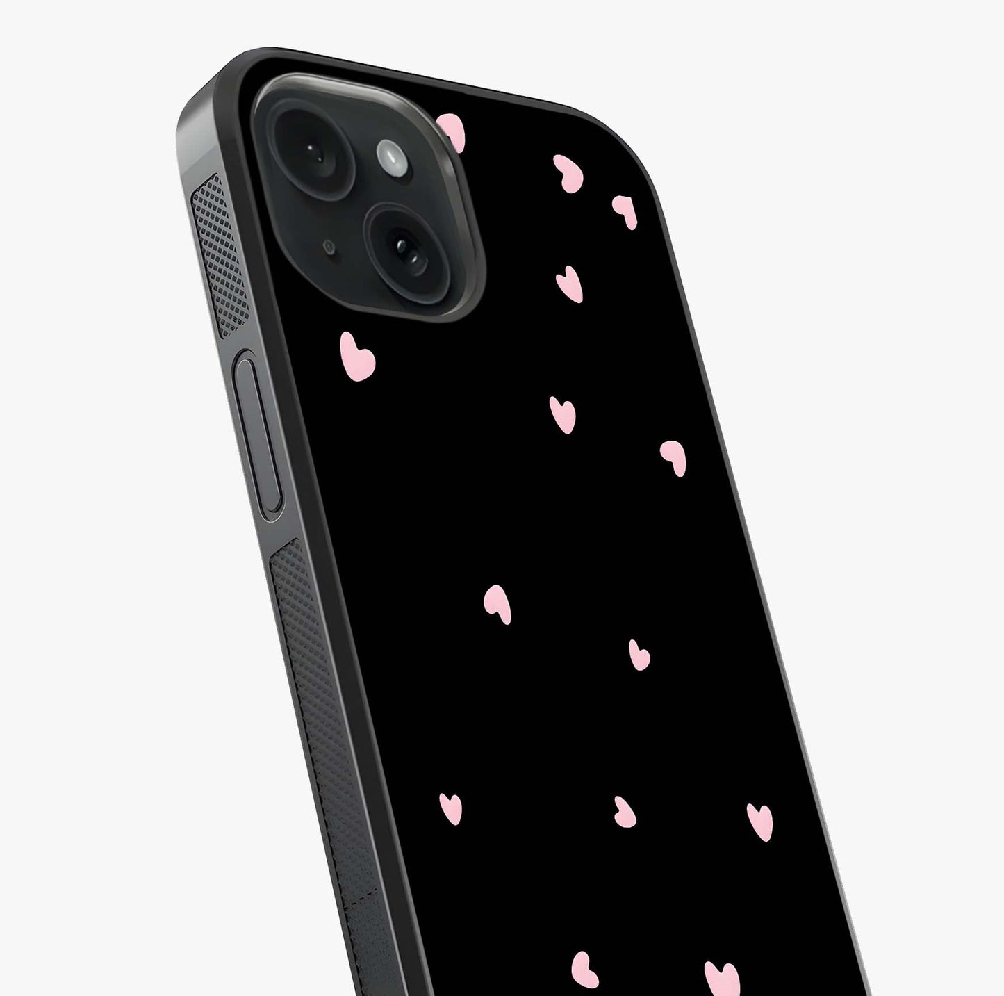 Pink Love Drops Glass Case captured at a warm angle highlighting gloss, texture and premium glass finish.